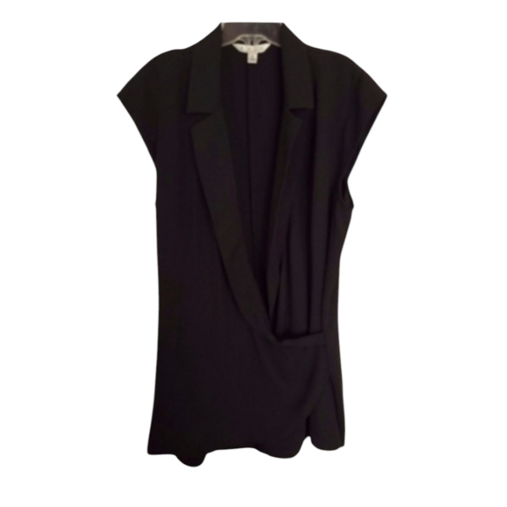 CAbi Deep V Neck Wrap Black Sleeveless Collared Classic Black Blouse Size Small